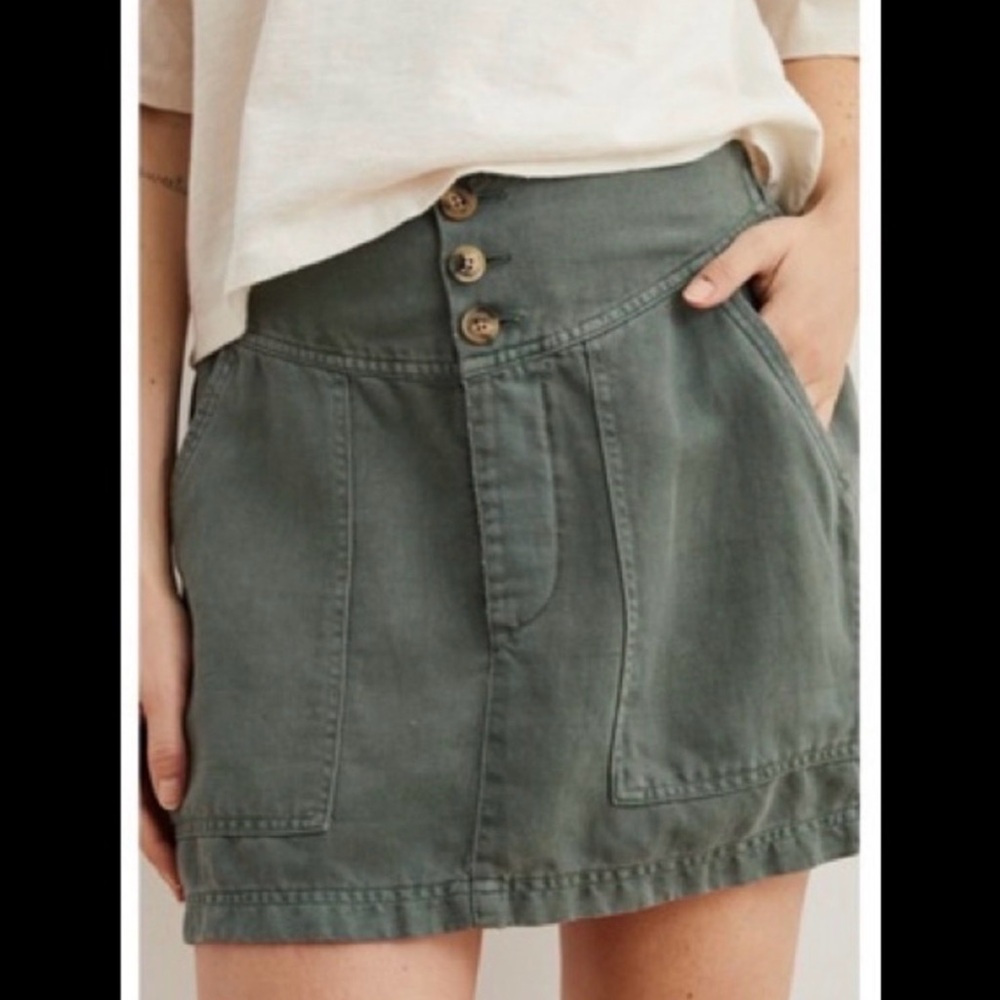 Aerie Olive Button-Up Mini Skirt